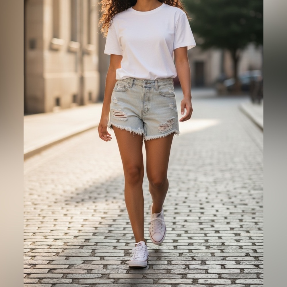 High waisted Distressed Denim Shorts